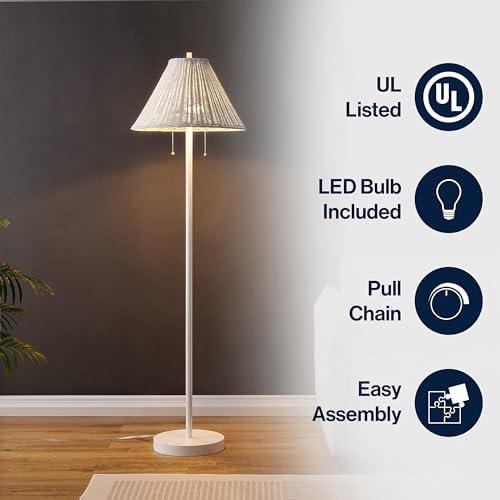 JONATHAN Y Nando 2-Light Coastal Rattan Floor Lamp 61", White