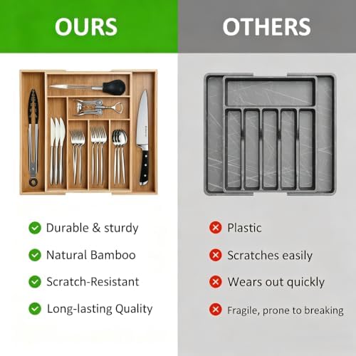 Extra Large Expandable Bamboo Silverware Drawer Organizer