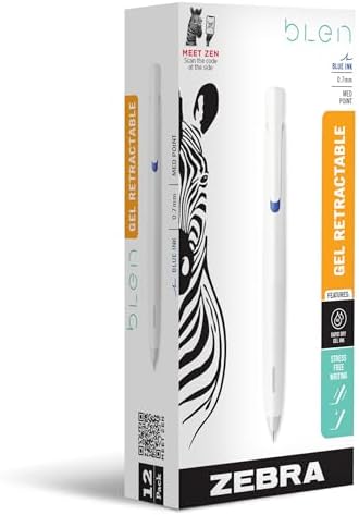 Zebra Pen bLen Retractable Gel Pen, Blue Ink, 0.7mm, 12-Pack