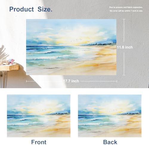 Batmerry Beach Scene Linen Placemats Set of 4, Serene Ocean View Washable Table Mats for Kitchen Table Thickened Heat Insulation Dining Set Indoor Outdoor 12X18 in