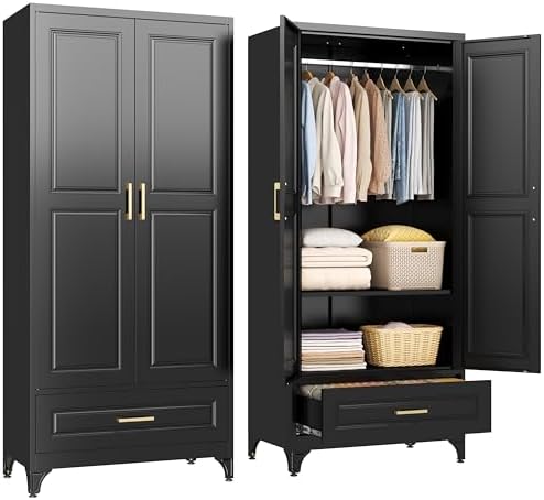 SteeLoong 71”H Metal Wardrobe Cabinet,Armoire Wardrobe Closet with Drawer
