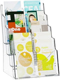 VEVOR Acrylic Brochure Holder 8.5 x 11 inch, 4-Tier Clear Acrylic Literature Display Stand, Plastic Literature Organizer Flyer Stand & Removable Divider for Office Exhibition, Countertop or Wall Mount