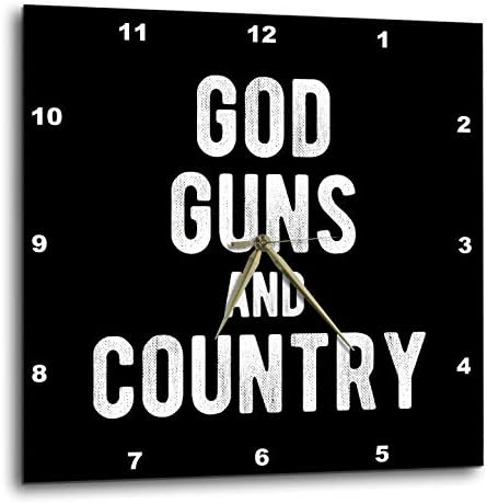 3dRose God Guns and Country. Bold Distressed White Lettering on Black. 10x10 Wall Clock