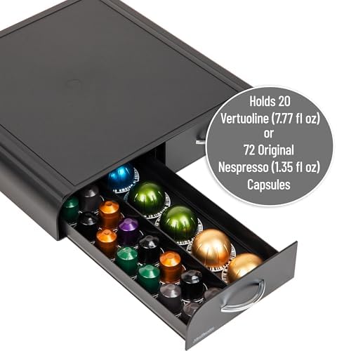 Mind Reader Single Serve Coffee Pod Organizer with 2 Drawers, Plastic, 13.25"L x 12.75"W x 2.5"H, Black