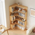 Vertical L-Shape Storage with Open Back 5 Shelves Corner Bookshelf Wood Floor Rack Student Integrated Wall Bookcase Corner Cabinet Multi-layer Storage Cabinet Light Walnut 24"L x 35"W x 63"H