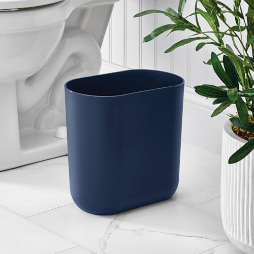 iDesign Small Slim Plastic Bathroom Trash Can, Navy Blue