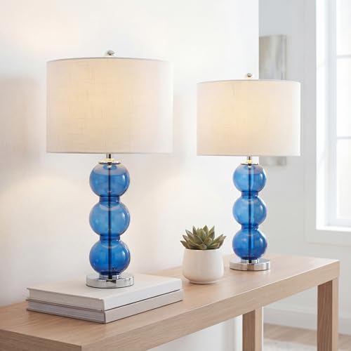 JONATHAN Y Bella 27" Glass Table Lamp, Cobalt Blue/Chrome, Set of 2