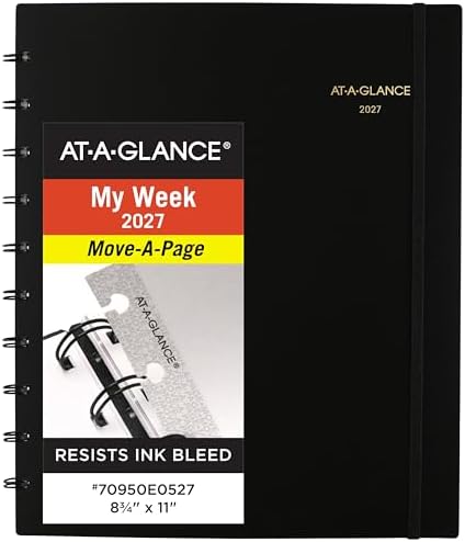 AT-A-GLANCE 2027 Appointment Book Planner, Weekly & Monthly, 8.75" x 11", Quarter-Hourly, Move-A-Page, Black (70950E0527)