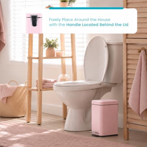 Home Zone Living 1.3 Gallon Small Bathroom Trash Can with Lid and Step Pedal, Stainless Steel Wastebasket with Slim Design for Home and Office, Matte Pink, 5 Liters