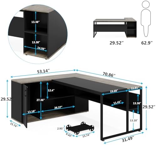 Tribesigns 71 inch Executive Desk, L Shaped Desk with Cabinet Storage