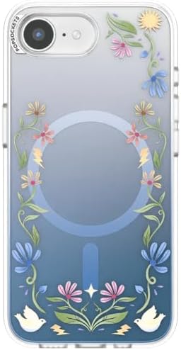 PopSockets iPhone 16E Phone Case with MagSafe, Wireless Charging Compatible, Disney - Boho Wildflowers Blue