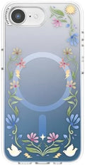 PopSockets iPhone 16E Phone Case with MagSafe, Wireless Charging Compatible, Disney - Boho Wildflowers Blue