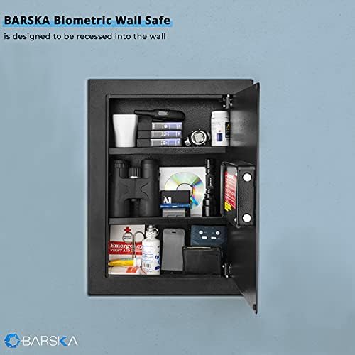 Barska Biometric Fingerprint Steel Wall Safe with Adjustable Shelves – DOJ Certified with Pry-Resistant Deadbolts, Mountable for Home, Office, and Business Use
