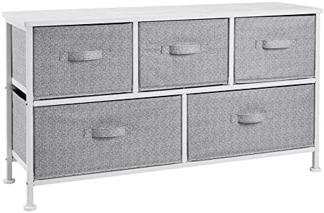 Amazon Basics Extra Wide Fabric 5-Drawer Storage Organizer Unit for Bedroom Closet, White