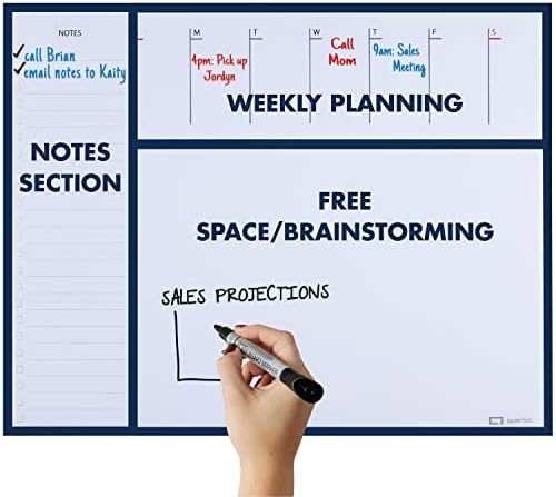 Quartet Glass Desktop Weekly Planner, 17" x 22", Whiteboard, Dry Erase Surface, Clean Erase, Includes 1 Dry Erase Marker, White (GDP2217W)