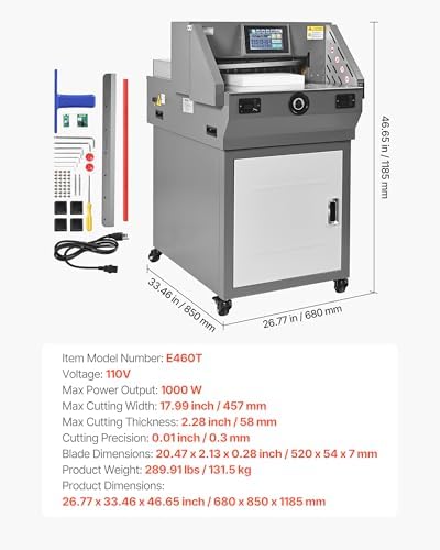 VEVOR Electric Paper Cutter, Metal Programmable Paper Cutter Machine, 17.99 inch Cutting Width, 2.28 inch Cutting Thickness, Electric Hydraulic Guillotine Trimmer with Infrared Function & Spare Blade