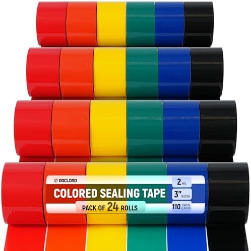3" x 110 Yards Multi-Color Packing Tape, 24 Rolls Pack (4 x 6 Colors)