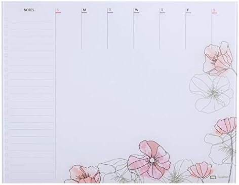 Quartet Glass Desktop Weekly Planner, 17" x 22", Whiteboard, Dry Erase Surface, Clean Erase, Includes 1 Dry Erase Marker, Floral (GDP2217F)