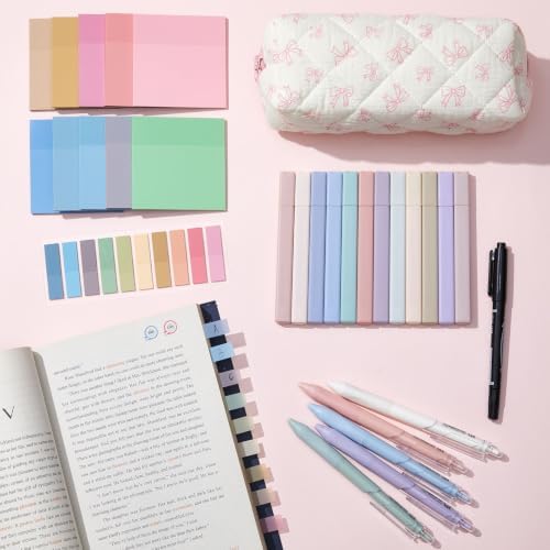 Jutom 39 Pcs Aesthetic Book Annotation Kit,Pink,Bow Style