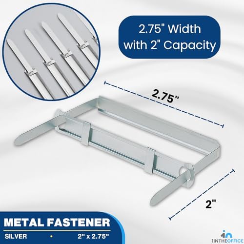 1InTheOffice Prong Fasteners, Heavy-Duty 2-Piece Set, 2.75-Inch Center, 200-Sheet Capacity, Metal, Silver, 100 Pieces, 2 Pack