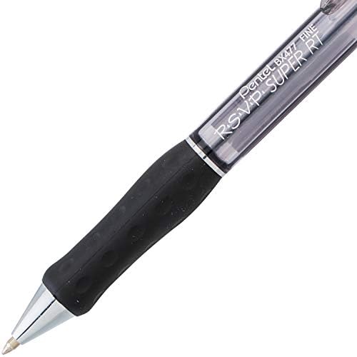 Pentel RSVP Super RT Ballpoint Pen, (0.7mm) Fine Line, Black Ink, Box of 12 (BX477-A)