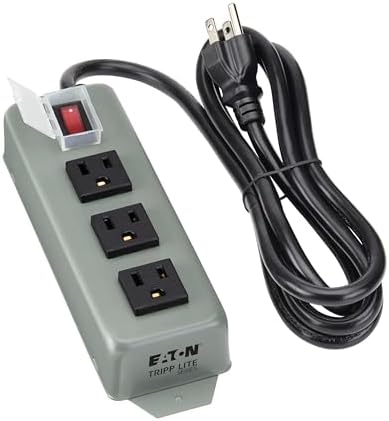 Eaton Tripp Lite Series 3-Outlet Heavy Duty Power Strip, Metal, Mountable (Wall Mount & Under Desk), 6ft Extension Cord, On/Off Switch Cover, Industrial Garage Shop Work Bench Applications (3SP)