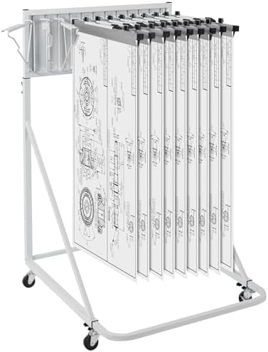 VEVOR Mobile Blueprint Storage Rack, Plan Holder with 12 Pivot Brackets, Mobile Blueprint Holder Adjustable Height & Length, Poster Display Rack for Office and Home (Rack Only Without Clamps)