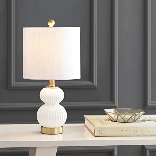 JONATHAN Y Daphne Ribbed Gourd Metal/Glass Table Lamp 20", White/Brass Gold