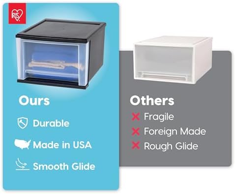 IRIS USA 4-Pack, 17 Qt. Medium Stacking Drawer Storage Organizer, Black