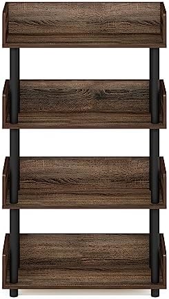 Furinno Turn-N-Tube 4-Tier Black Storage Shelves with Side Panels, Book Shelf, Display Shelf, for Organization and Storage, Living Room, Home Office, Black Walnut