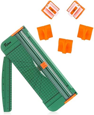 Firbon Green A4 Paper Cutter Bundle with 5Pcs Refill Blades, 12 Inch Paper Trimmer with Side Ruler for Scrapbooking, Craft, Coupon, Label, Cardstock