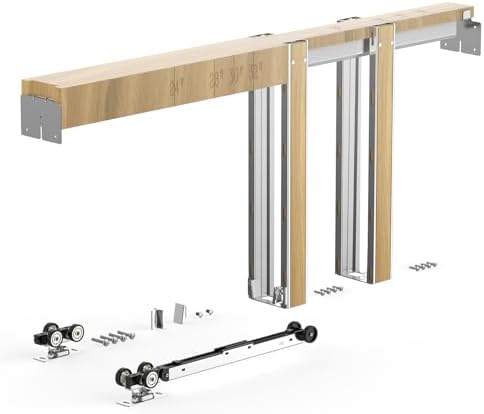 VEVOR Pocket Door Frame Kit, for 24-36 in Wide 80 in High Door, Pocket Door Kit with Two-Way Soft Close Mechanism, Slide Smoothly Quietly, Easy to Install, Wood and Galvanized Steel, for Living Room