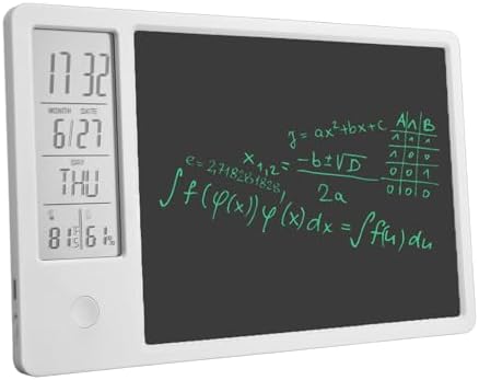 LCD Writing Tablet, 10 Inch Erasable Electronic Doodle Board with Digital Clock Calendar, Rechargeable Electronic Drawing Writing Board for Office Business and Home (White)