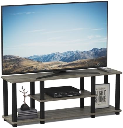 Furinno TURN-S-TUBE 3-Tier Toolless Assembly TV Stand, French Oak Grey | for TV up to 50 Inch, No Tool Rectangular Entertainment Center, TV Console, for Living Room, Bedroom