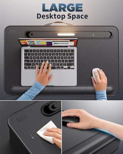 SAIJI Lap Desk with LED Light, Portable Laptop Tray with Cushion
