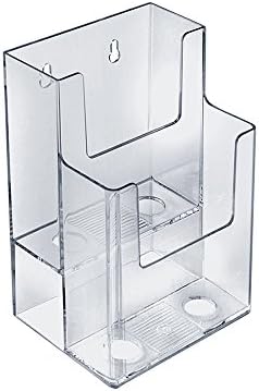Azar Displays 252032 Clear Two-Tier Tri-Fold Brochure Holder, Acrylic Boxes for Display - Table Menu Holder Stands (4.25” W by 3.75” D by 7” H)-Tabletop Pamphlet Holder - 2-Pack