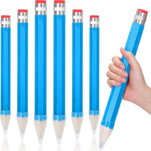 Tinlade 6 Pcs Wooden Jumbo Pencils for Prop, Funny Huge Blue Giant Pencil 14 Inch for Home and School Supplies, Kids, Preschoolers