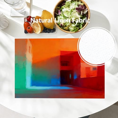 Batmerry Orange Abstract Color Placemats,Blue Modern Washable Linen Table Mats for Kitchen Table Double Insulation Decor Dining Set Indoor Outdoor 12X18 in Set of 4