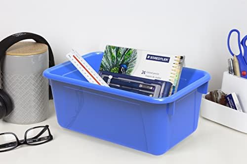 Storex Small Cubby Bins – Plastic Storage Containers for Classroom, 12.2 x 7.8 x 5.1 inches, Class Blue, 5-Pack (62416A05C)