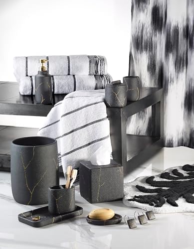 Nicole Miller - Bathroom Set, 3pc Resin Countertop Accessories, Dorm Room Essentials (Sydney Collection, Black/Gold)