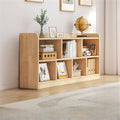 Unfinished Color Pine Book Rack 2/3/4-Tier Storage Solid Wood Cabinet, Pine Wood Storage Shelving Unit 8-Compartment Square Grid Cabinet Low Bookshelf Natural Finish 47.2"L x 9.4"W x 31.5"H