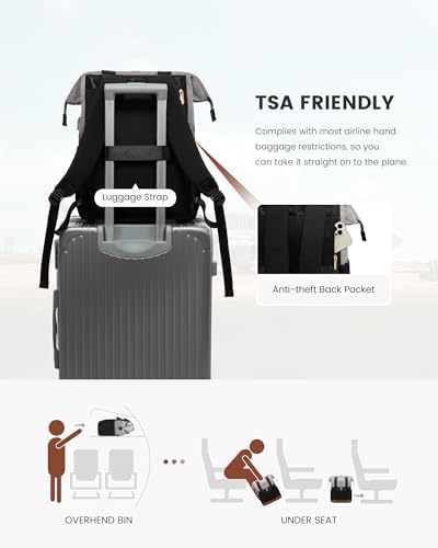 LOVEVOOK Laptop Backpack for Women with Giant Tumbler Holder, 15.6 Inch Work Laptop Bag with USB Port, Fashion Teacher Nurse Backpack Purse, Waterproof Travel Computer Backpack, 2PCS, Grey-Black