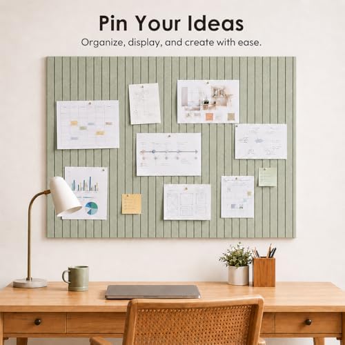 SIOLOC Ribbed Felt Bulletin Board Tiles, 6 Pack Sage Green Cork Board Alternative for Walls, 36 x 24 in Grooved Felt Wall Tiles, Large Pin Board for Home Office Classroom Dorm Decor