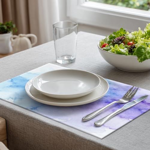 Batmerry Vintage Colorful Purple Linen Placemats Set of 8, Vintage Royal Blue Paper Parchment Washable Table Mats for Kitchen Table Thickened Heat Insulation Dining Set Indoor Outdoor 12X18 in