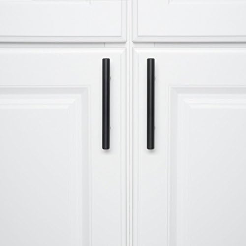 Amazon Basics Euro Bar Cabinet Handles, Drawer Pulls, 5.38-inch Length, 3-inch Hole Center, 1/2-inch Diameter, Matte Black, 10-Pack, AB1500-FB-10