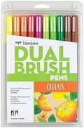 Tombow 56196 Dual Brush Pen Art Markers, Citrus, 10-Pack. Blendable, Brush and Fine Tip Markers