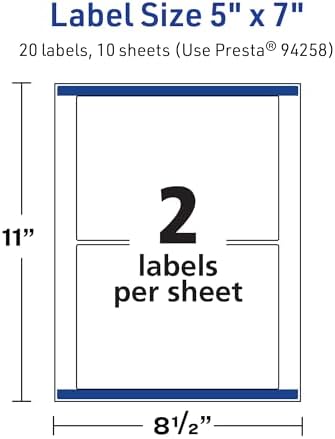 Avery TrueBlock Matte White Rectangle Labels, Sure Feed Technology, 5" x 7", 20 Matte White Labels, Laser/Inkjet Printable, Great for Packaging and Product Merchandising