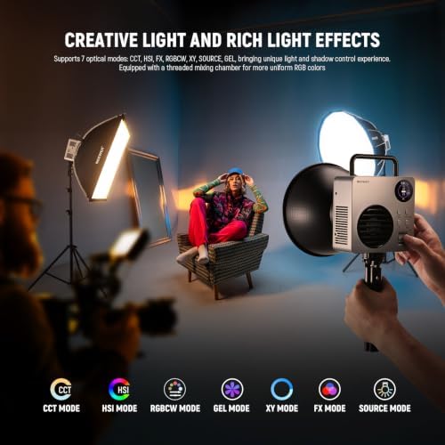 NEEWER HB80C RGBWW LED Video Light with Built-in 72Wh Battery & 100W PD Fast Charging, 80W Mini RGB COB Continuous Output Lighting Bowens Mount Handheld Spotlight 2500K-7500K, 10400lux/m, 18 Effects