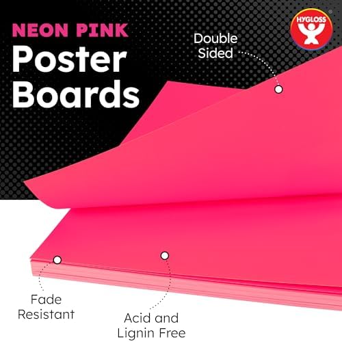 Hygloss Poster Board 22 x 28, 25 Pack Neon Pink, Colored Posterboard