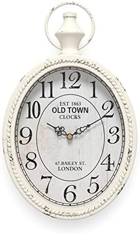 Menterry Small Retro Oval Wall Clock Antique Old Design,White Vintage Style